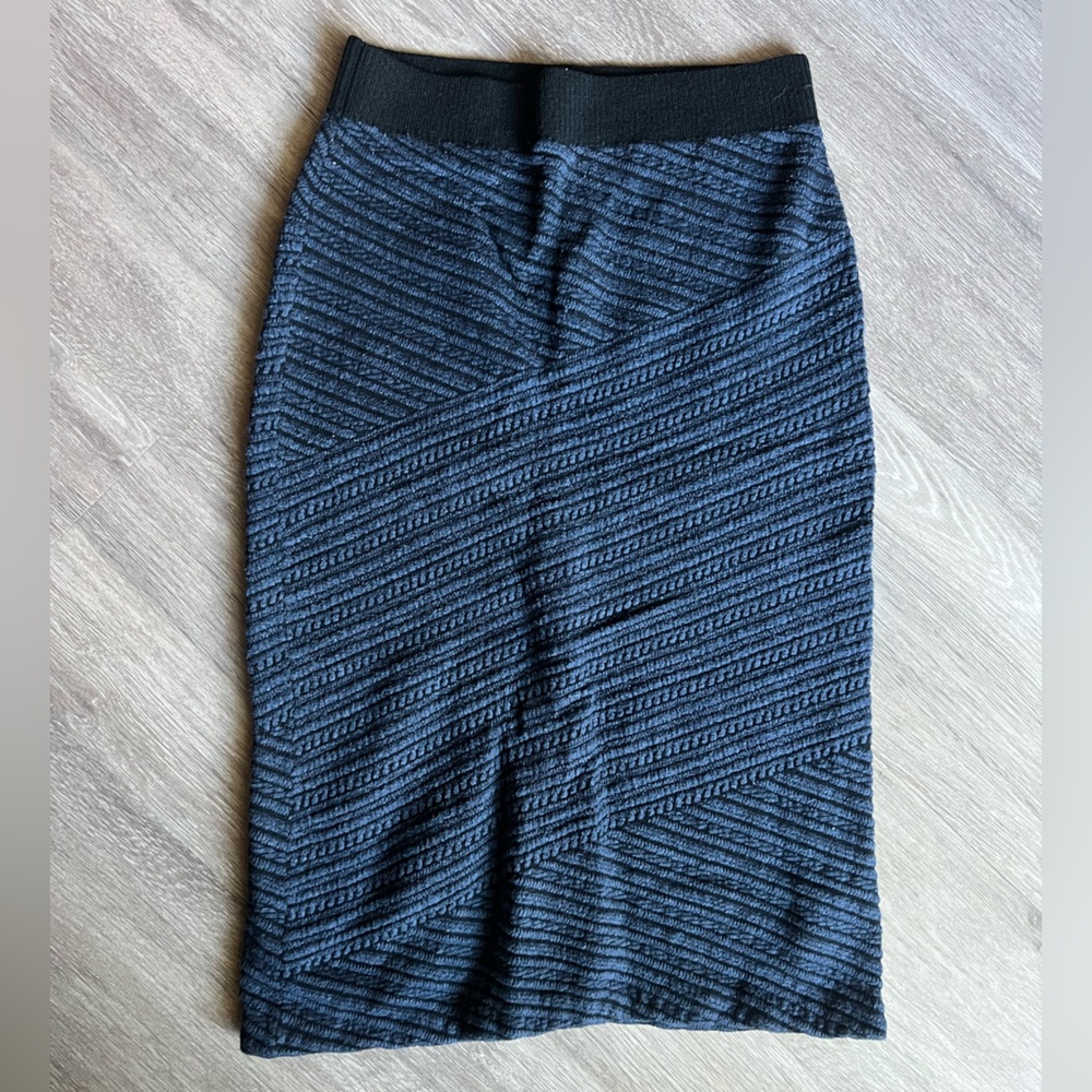 MOTH Blue Midi Ribbed Pencil Skirt